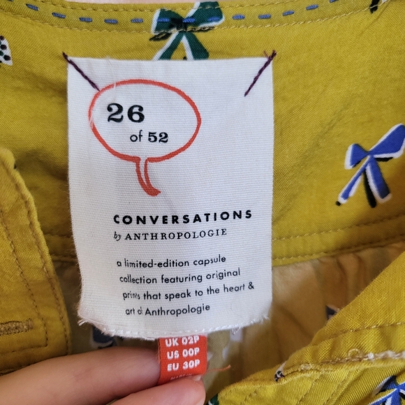 ANTHROPOLOGIE Top Bow Print Yellow Blouse Sz 00P - Picture 6 of 9